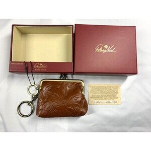 Patricia Nash KissLock Framed Coin Purse Brown Tooled Leather New in Gift Box